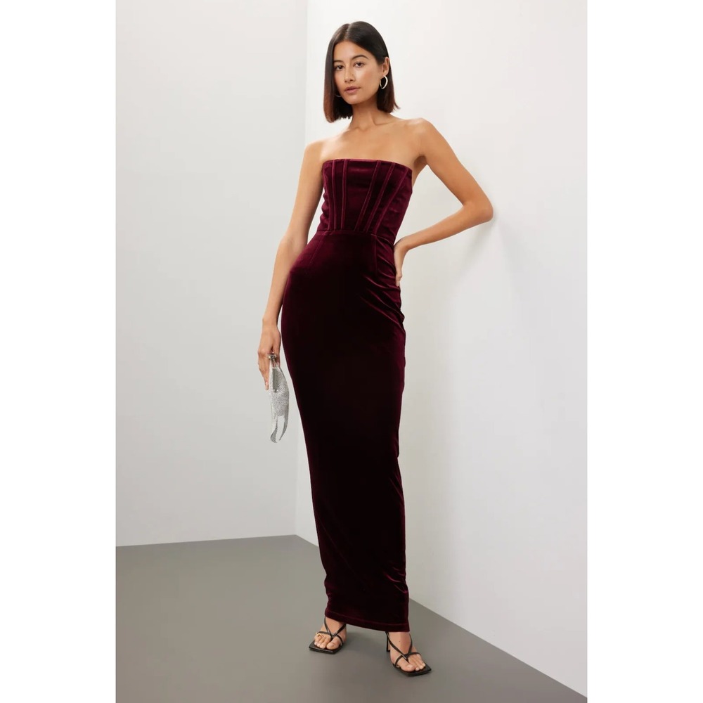 B72 Bronx and Banco Florentina Corset Gown Womens M Burgundy Velvet Evening Glam